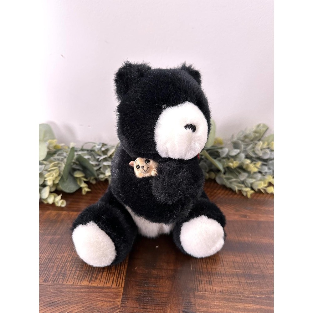 1990 Hallmark Heartline hugging teddy bear white black plush vintage toy‎